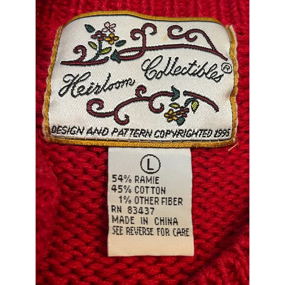 Heirloom Collectables Women's Large Red/Black Long Sleeve Button Front Cardigan - Picture 2 of 5